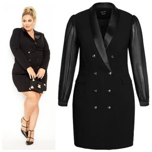 City Chic Classic Black Tuxedo Knee-Length Dress | US 14 | NWT